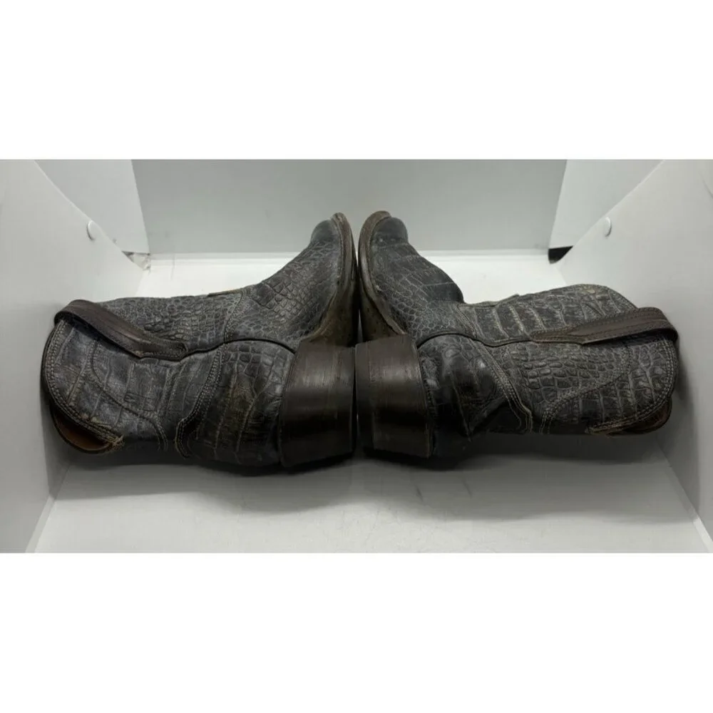 Freebird Zamora Bootie Crocodile Print Leather Western Pull On Women Size 7 Gray